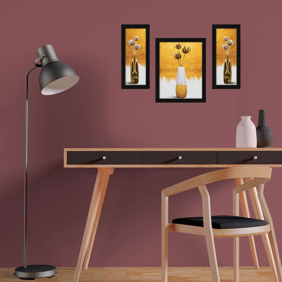 ArtX Flower Wall Art Painting, Framed Floral Paintings For Living Room 22 X 13.0 inches(Combined), Multicolor, Set of 3 (Light G