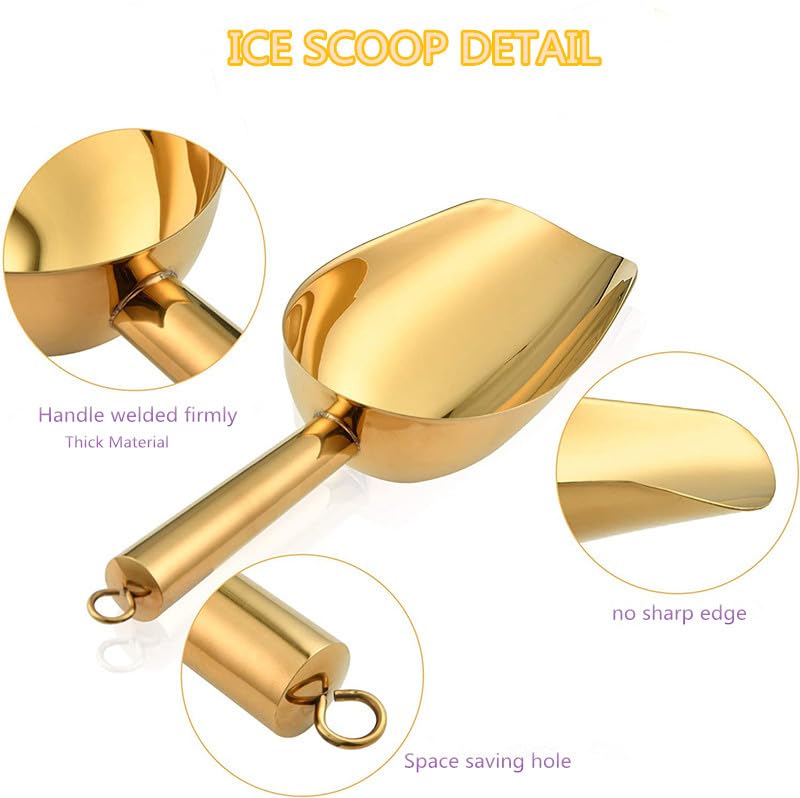 Stainless Steel Ice Scoop And Ice Tongs,Small Round Bottom Bar Ice Flour Utility Scoop 8Oz& Buffet Clip 6Inch Kitchen Bar Bbq Pa