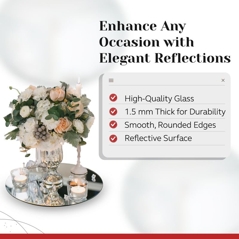 10 Inch Round Mirror Plate, Set Of 12-1.5Mm Thick Glass Plate Mirror Tiles W/Smooth Edges - Perfect Candle Wedding Centerpiece T