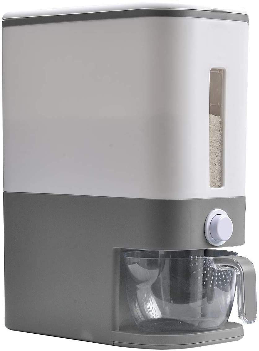 Vbm Gray Rice Dispenser, Rice Container With Lid, Rice Storage Container With Measuring Cup, Food Dispenser Rice Container, Stor