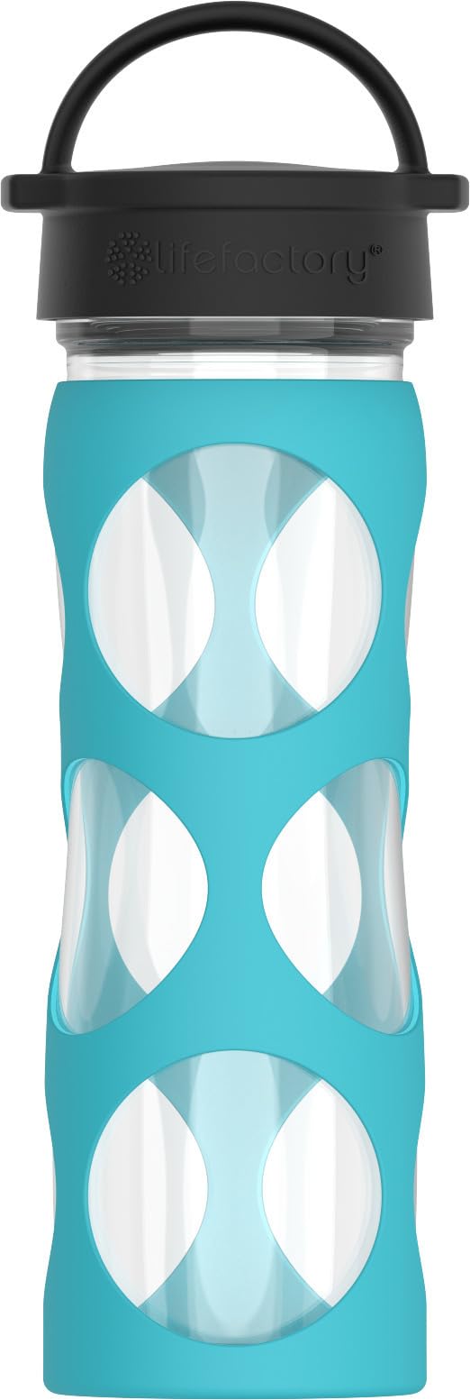 Lifefactory 16oz Glass Water Bottle with Classic Chug Cap, Surf Ion