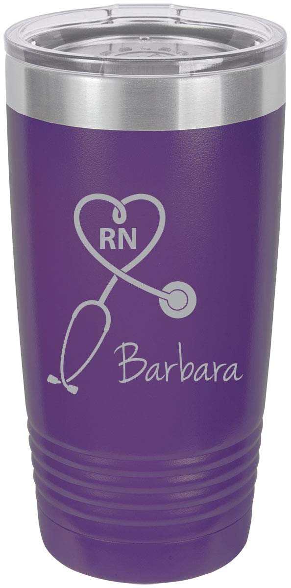 Stethoscope Registered Nurse Personalized Add Your Custom Text Insulated Tumbler 20 Oz Travel Coffee Mug Customizable (Purple)