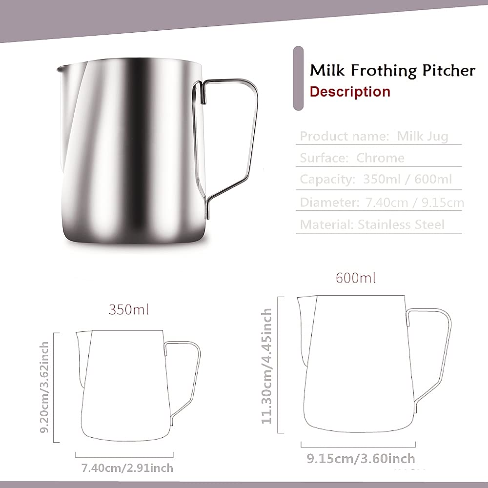 Milk Frothing Pitcher With Measurement Inside, 12 Oz (350 Ml) Stainless Steel Espresso Steaming Pitcher For Milk Coffee Cappucci