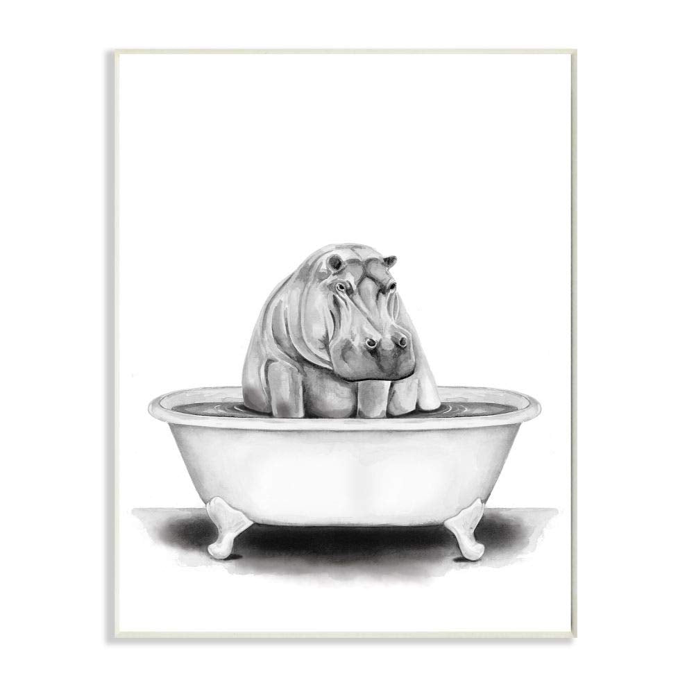 Stupell Industries Hippo In A Tub Funny Animal Bathroom Drawing, Design By Rachel Neiman Art, 13 X 19, Wall Plaque
