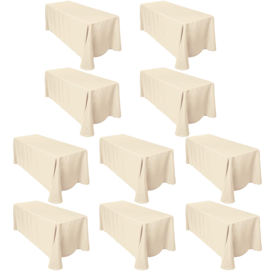Ltc Linens Bulk 10-Pack Beige Rectangular Tablecloths 90 In X 156 In With Rounded Corners - Ideal For 8 Ft Tables With Floor-Len