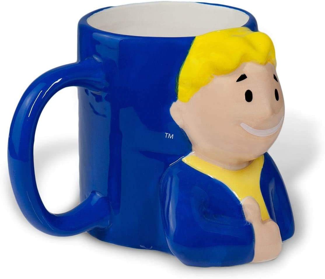 Official Fallout Vault Boy Coffee Mug [Blue Molded 20Oz] Ceramic Fallout 4 Cup, Tea Mug, Goty Gamer Mug, Pip Boy Molded Mug (Off