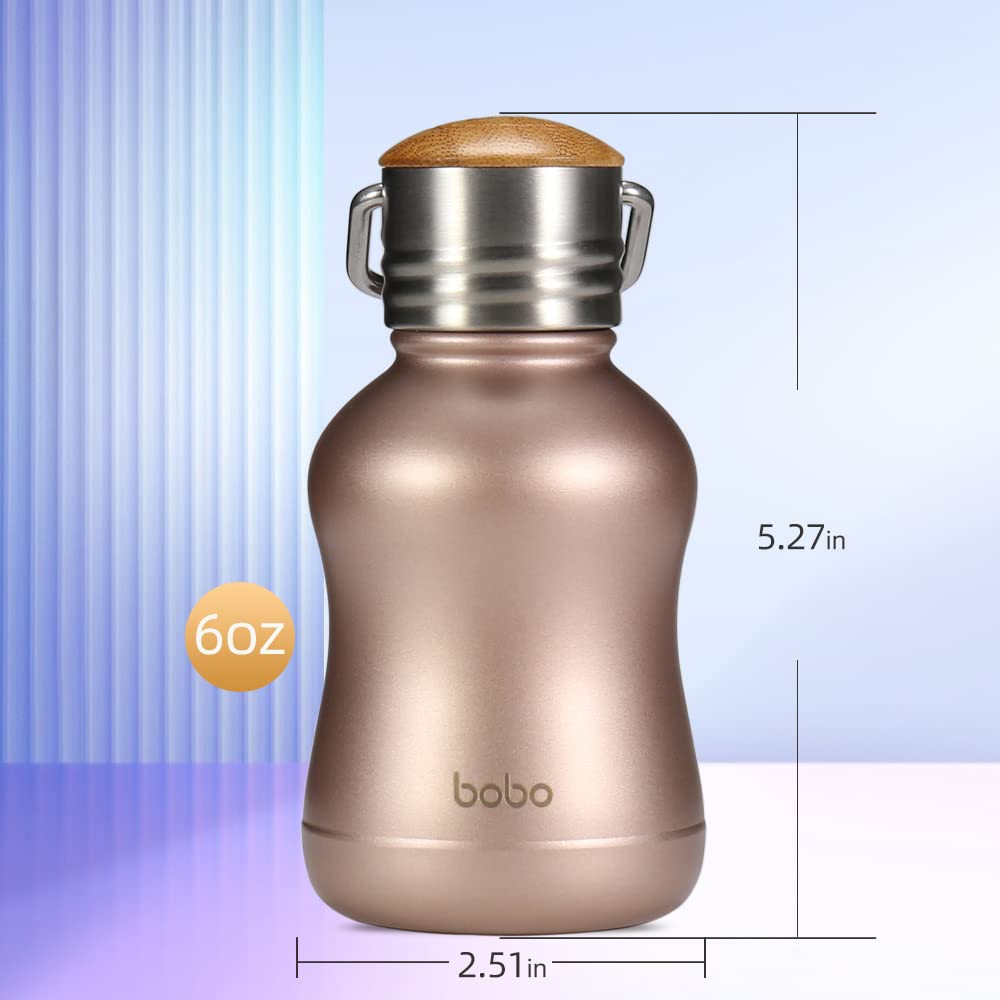 Yohkoh Mini Vacuum Insulated Water Bottle With Bamboo Lid - Stainless Steel Thermos Water Bottle For Women Girls Kids, Metal Spo