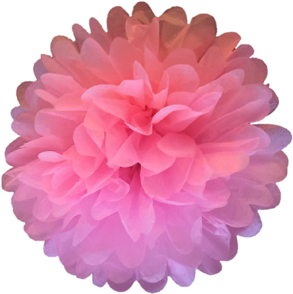 Pack Of 10 Tissue Paper Flower Ball Pom Pom Party Decoration Indoor Outdoor 6'' 8'' 10'' 12'' 14'' (Rose Pink, 8'')