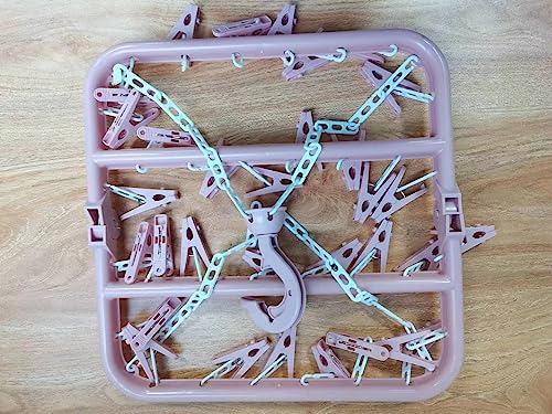 alladaga clothes Drying Hanger with 32 clips and Drip Foldable Hanging Rack (Light Pink)