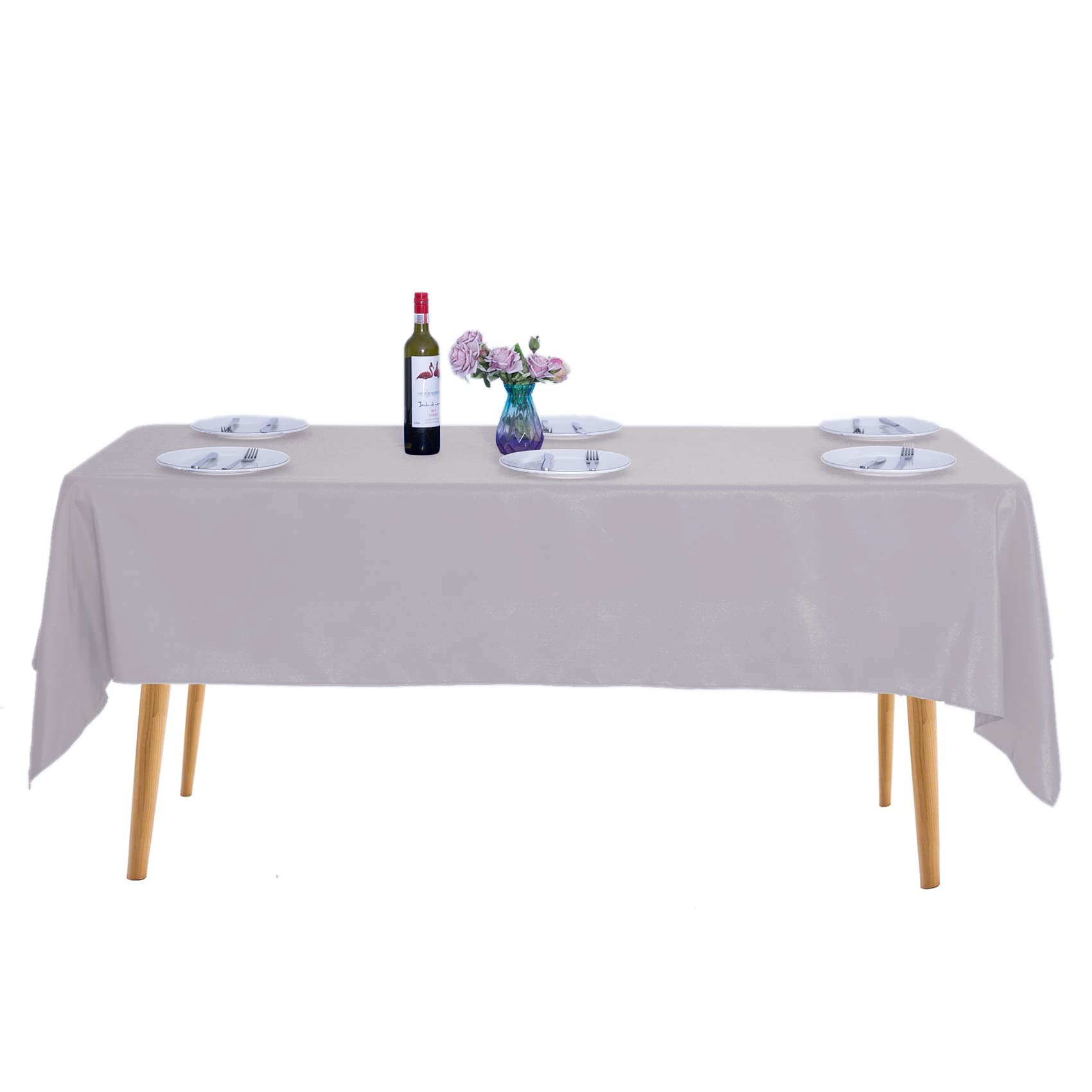 Ascoza 2Pack 60X102 Inch Silver Rectangular Tablecloth 6 Feet Table Cloth In Polyester Fabric For Wedding/Banquet/Restaurant/Par