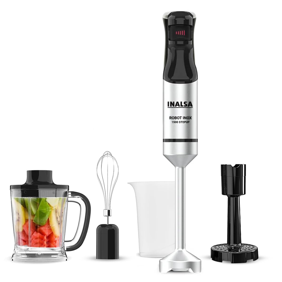 Inalsa Hand Blender 1500 W|Silent Dc Copper Motor|European Stepless Variable Speed Design| X.Large 1L Chopper|Unique Potato Mash