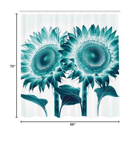 Ambesonne Teal Shower Curtain, Futurist Sunflowers Illustration With Dreamy Cyberworld Colors Fantasy, Cloth Fabric Bathroom Dec