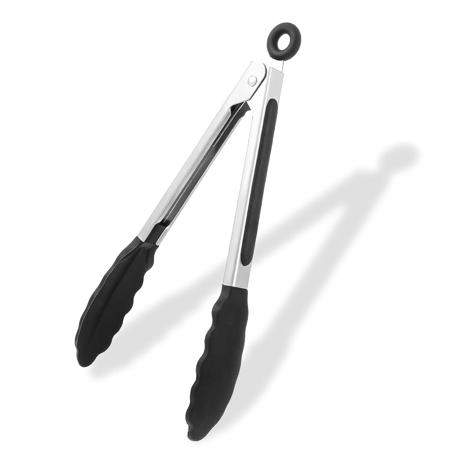 Vevoqim Kitchen Tongs,1Pcs Mini Stainless Steel Cooking Tongs Black Heat Resistant Non Stick Silicone Locking Tong With Non Slip