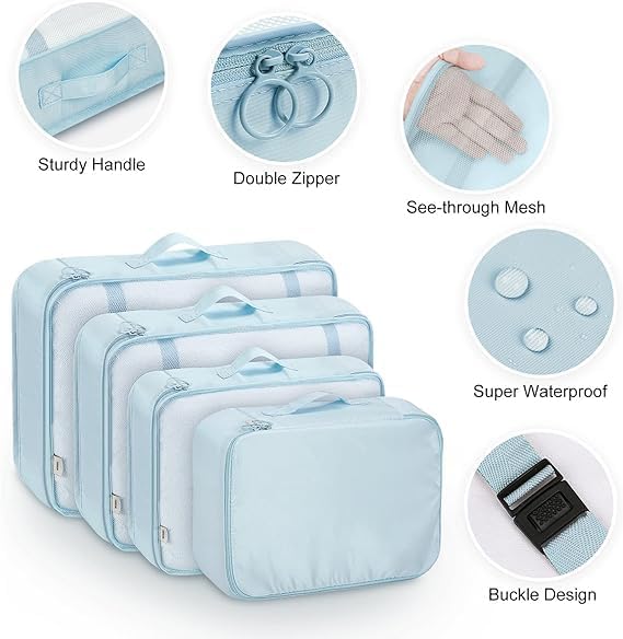 Flyngo Nylon 8 Pcs Travel Organizer Pouch Packing Cubes For Clothes Space Savers Bags Cosmetics/Underwear/Socks/Shoes Toiletry B