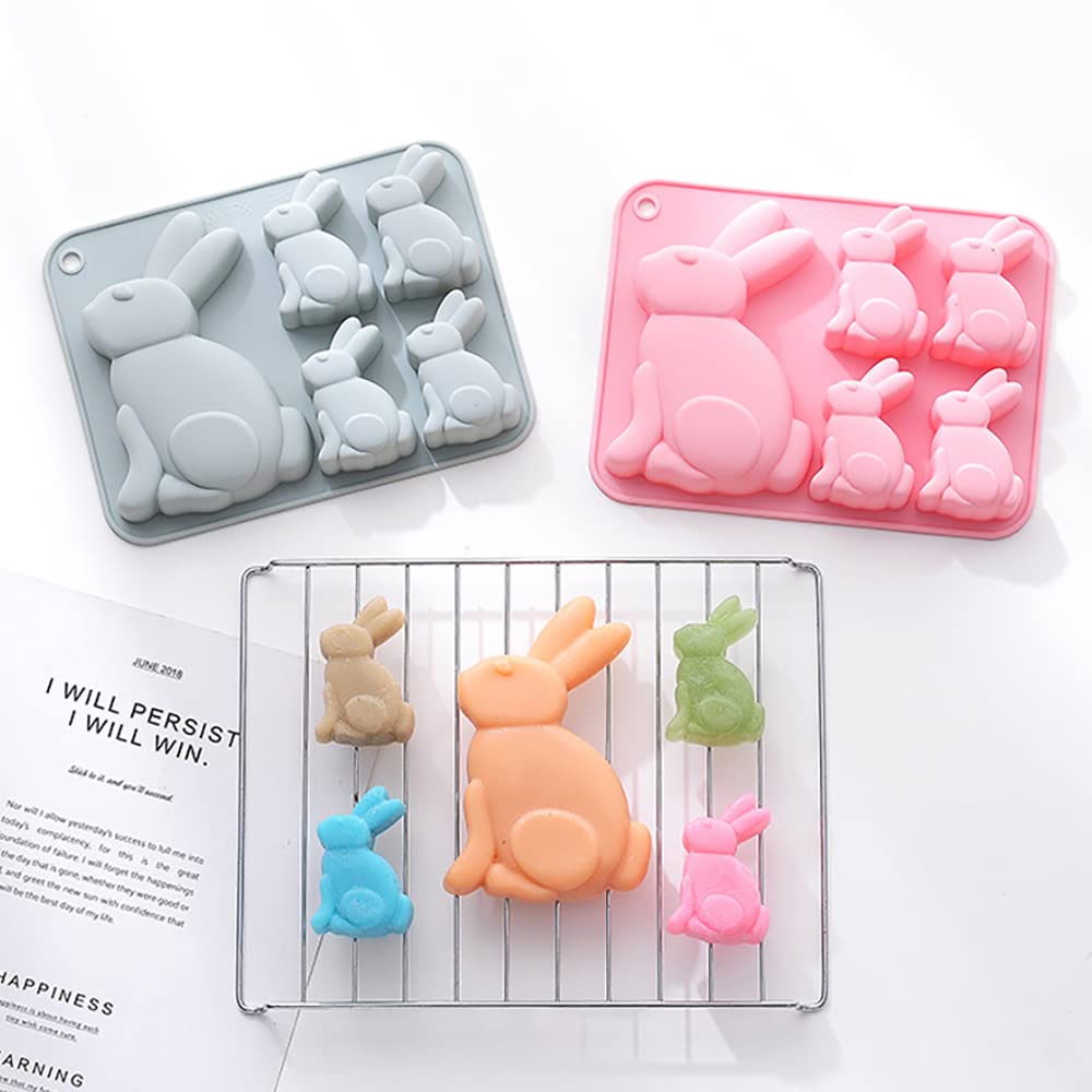 2-Pack Easter Bunny Chocolate Molds Set, 3D Cute Easter Bunny Silicone Mold For Baking Easter Treats Chocolate, Cake, Jelly, Fud