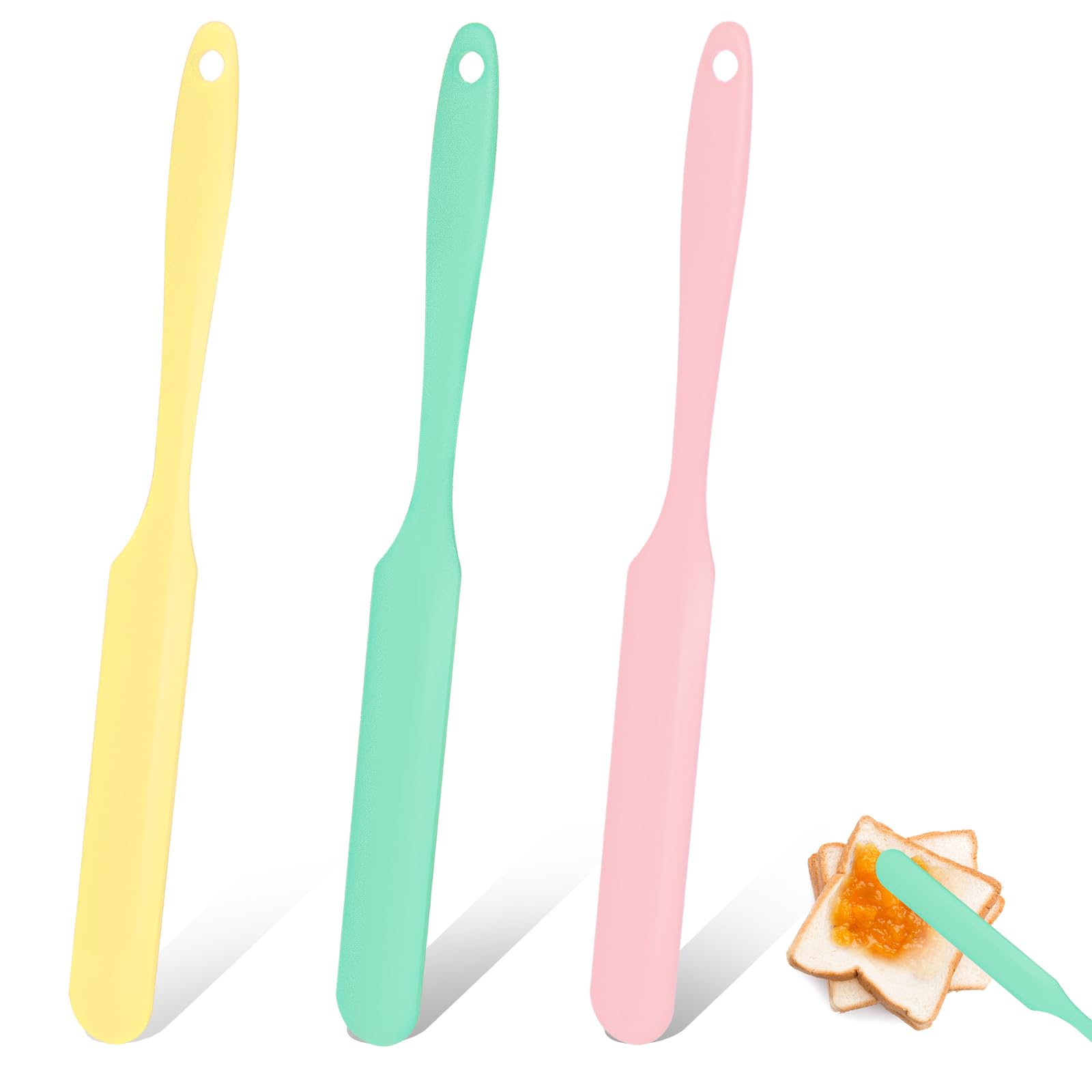 3pcs Silicone Jar Spatula Heat Resistant Kitchen Spatulas with Long Handle, Mixing Batter Scraper Jam Spreader Cake Cream Butter