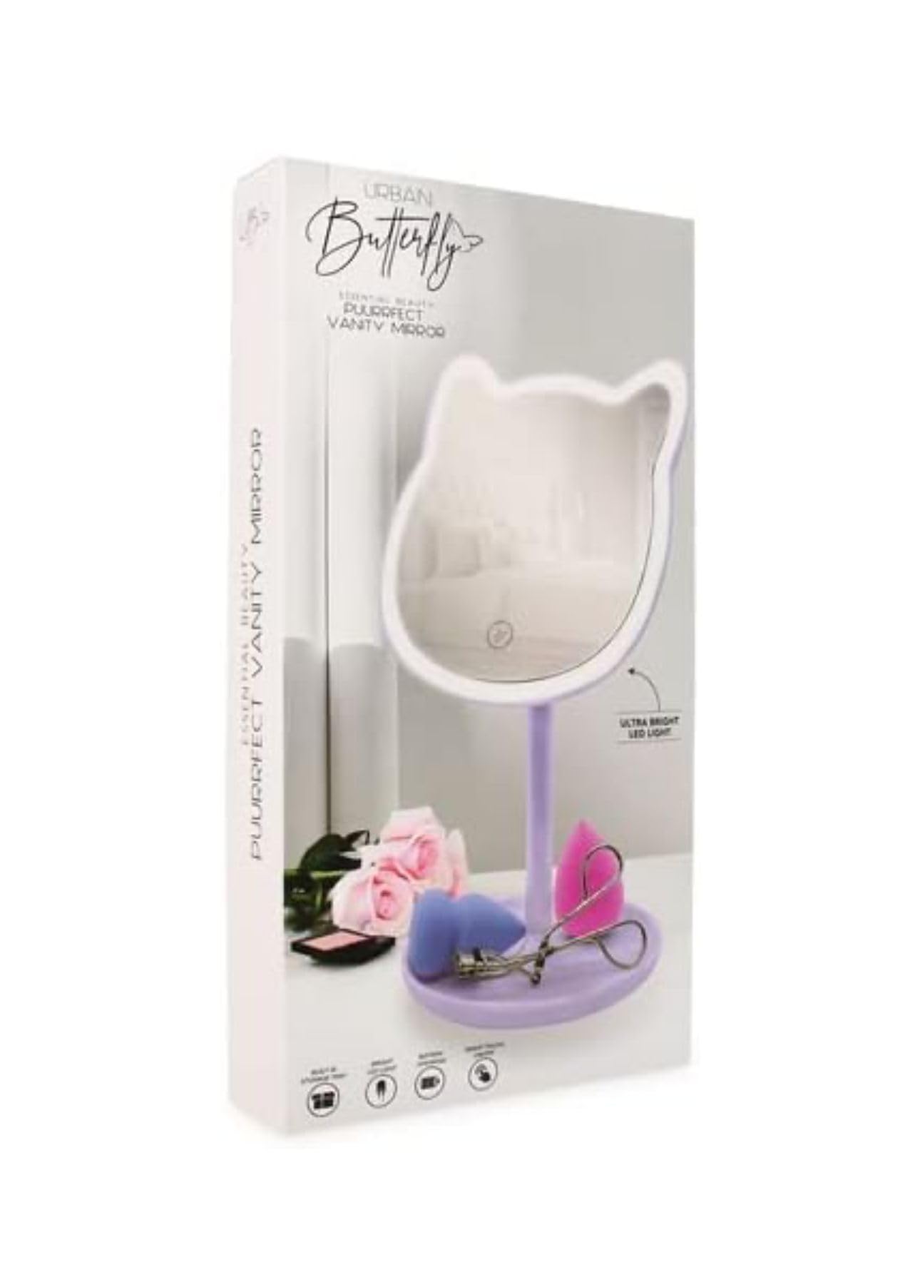 Puurrfect Mirror Gifts For Girls, Cute Cat Ears Shape Mirrors Makeup Choice For Teens With Led Lights Touch Control (Violet) Pur