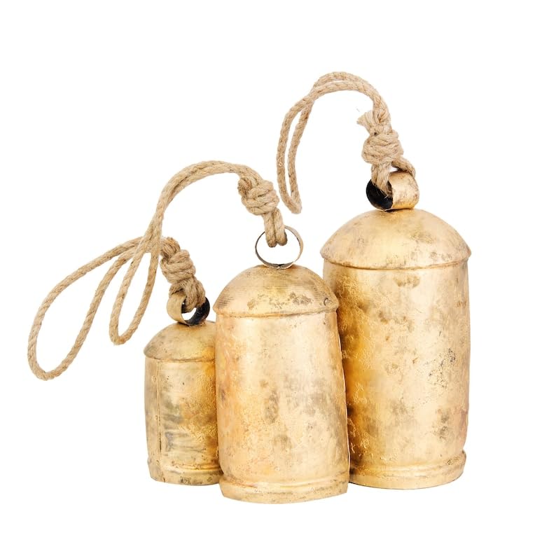Bellshub Giant Harmony Cow Bells - Handmade Vintage Rustic Hanging Bells on Jute Rustic Home Decor, Boho Decor, Christmas Decora