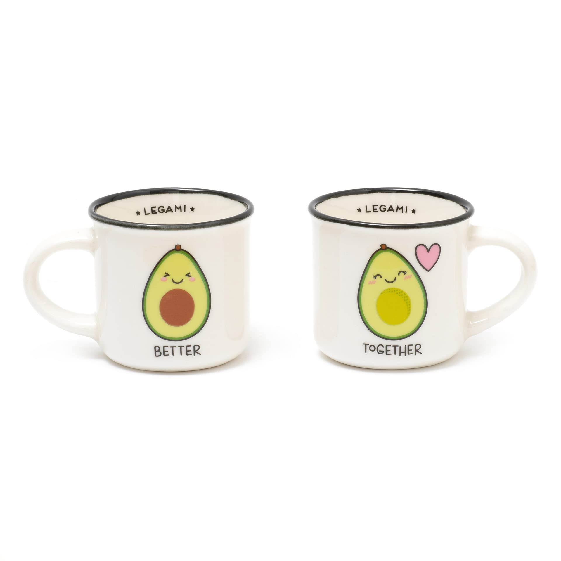 Legami Espresso for Two New Bone Porcelain Coffee Mugs, 50ml Capacity, Avocado Theme, Dishwasher Safe, Microwave Safe