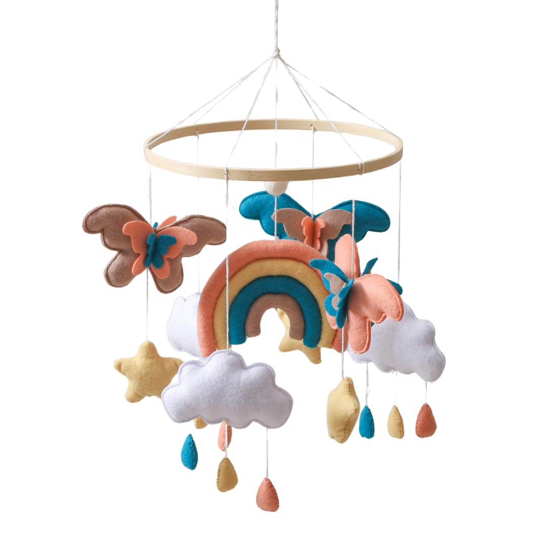 GOODMOM Boho Baby Crib Mobile -Handmade Nursery Hanging Mobile for Baby Boy & Girl - Perfect Bohemian Nursery Room Decor with Fe