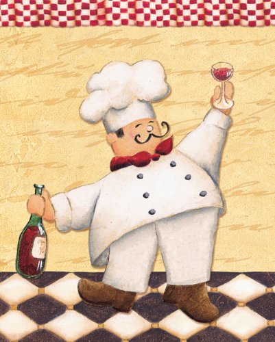 Set Of 4 Happy French Chef Kitchen Prints; Four 8X10 In Black Framed Prints, Ready To Hang!