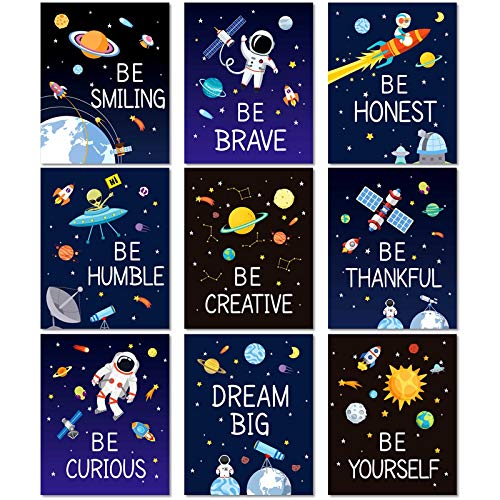 Zonon 9 Pieces Outer Space Decor for Kids Room Boy Bedroom 8 x 10 Inch Outer Space Unframed Posters Inspirational Art Decoration