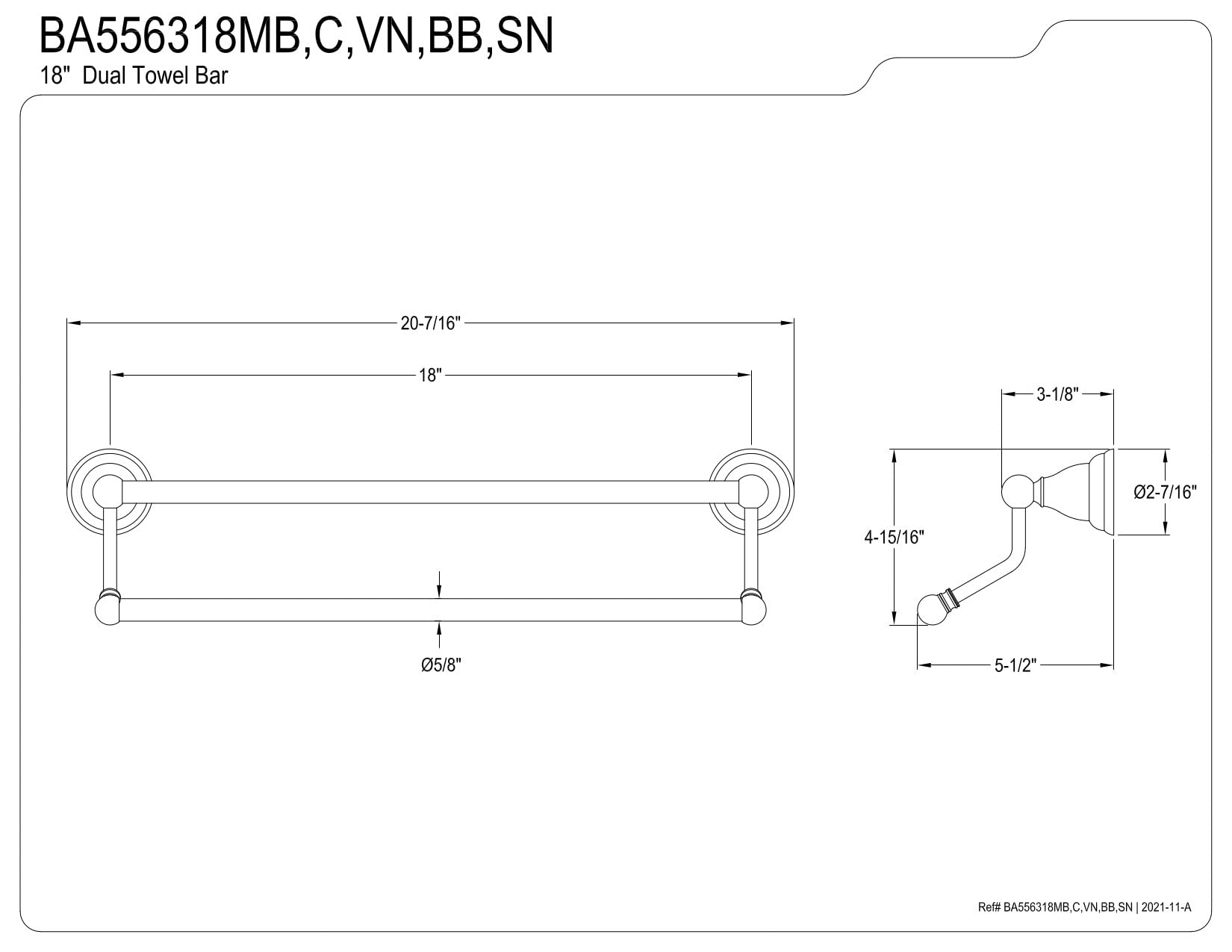Kingston Brass BA556318SN Royale 18'' Dual Towel Bar  Brushed Nickel