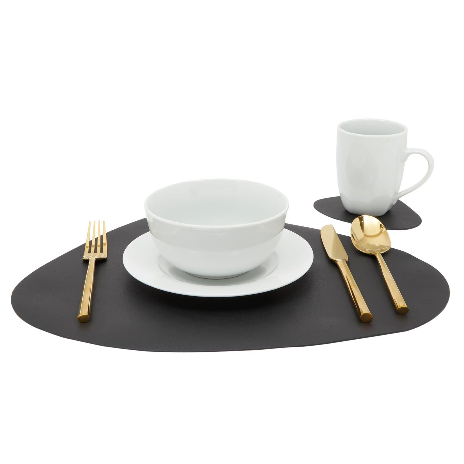 Juvale Set Of 4 Wedge Placemats With Matching Coasters For Kitchen, Dining Table (Black, Faux Leather, 8 Pieces)