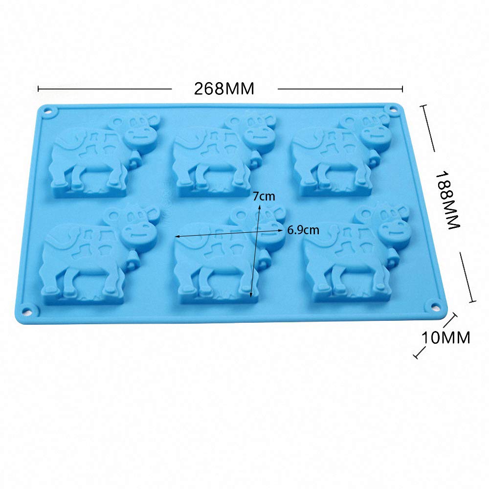 2 Pack Cow Chocolate Molds, Dairy Cattle Cake Pan Silicone Candy Fondant Biscuit Cookie Baking Mold Soap Lotion Bars Polymer Cla