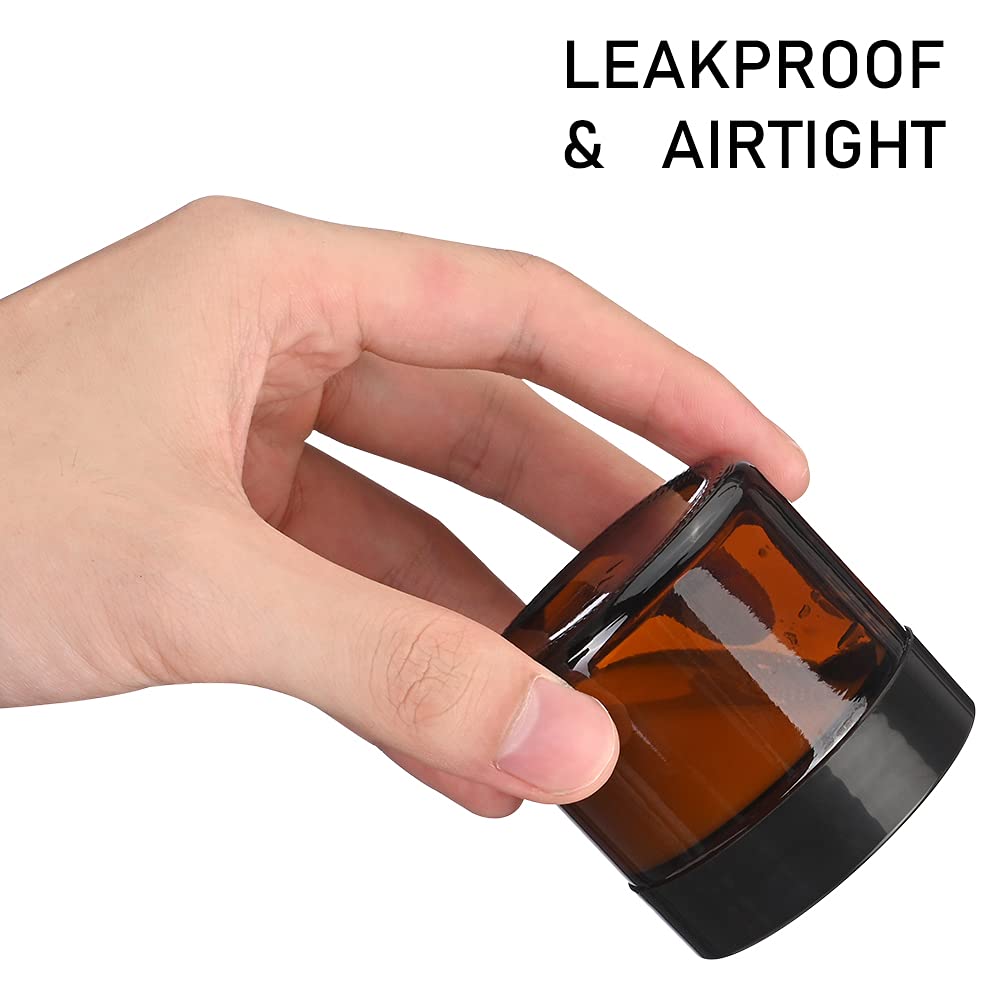 2 Oz Small Glass Jars With Lids, Bumobum 48 Pack Round Amber Glass Candle Jars With Black Lids, White Labels & Inner Liners, Emp