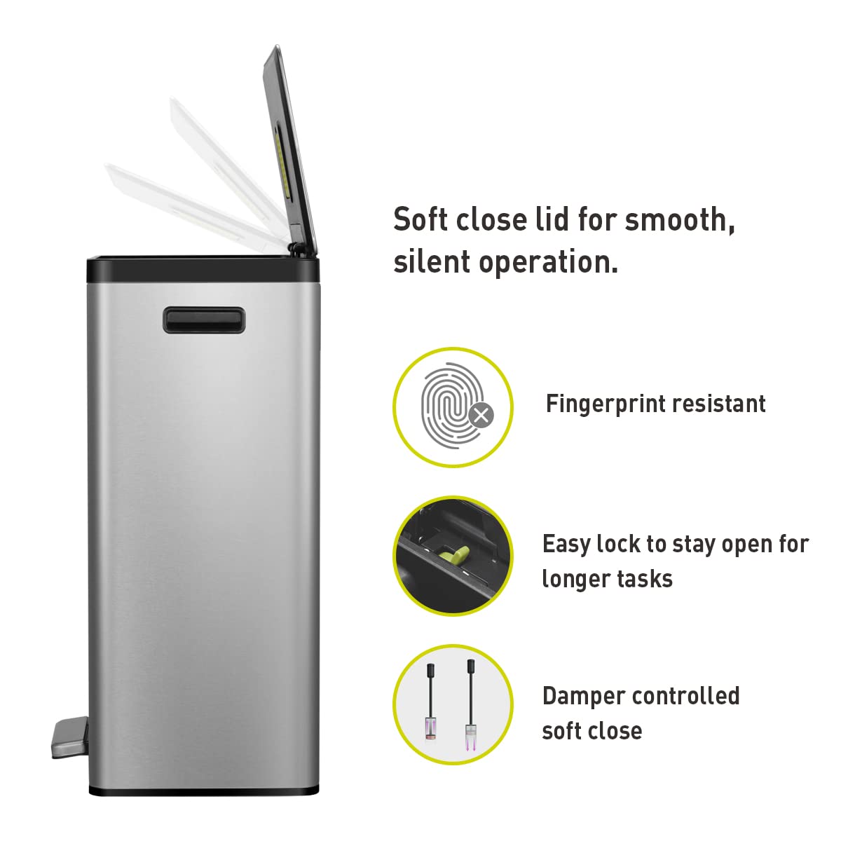 EKO EcoCasa II 36L+24L Dual Compartment Kitchen Recycle Trash Can  Stainless Steel Finish