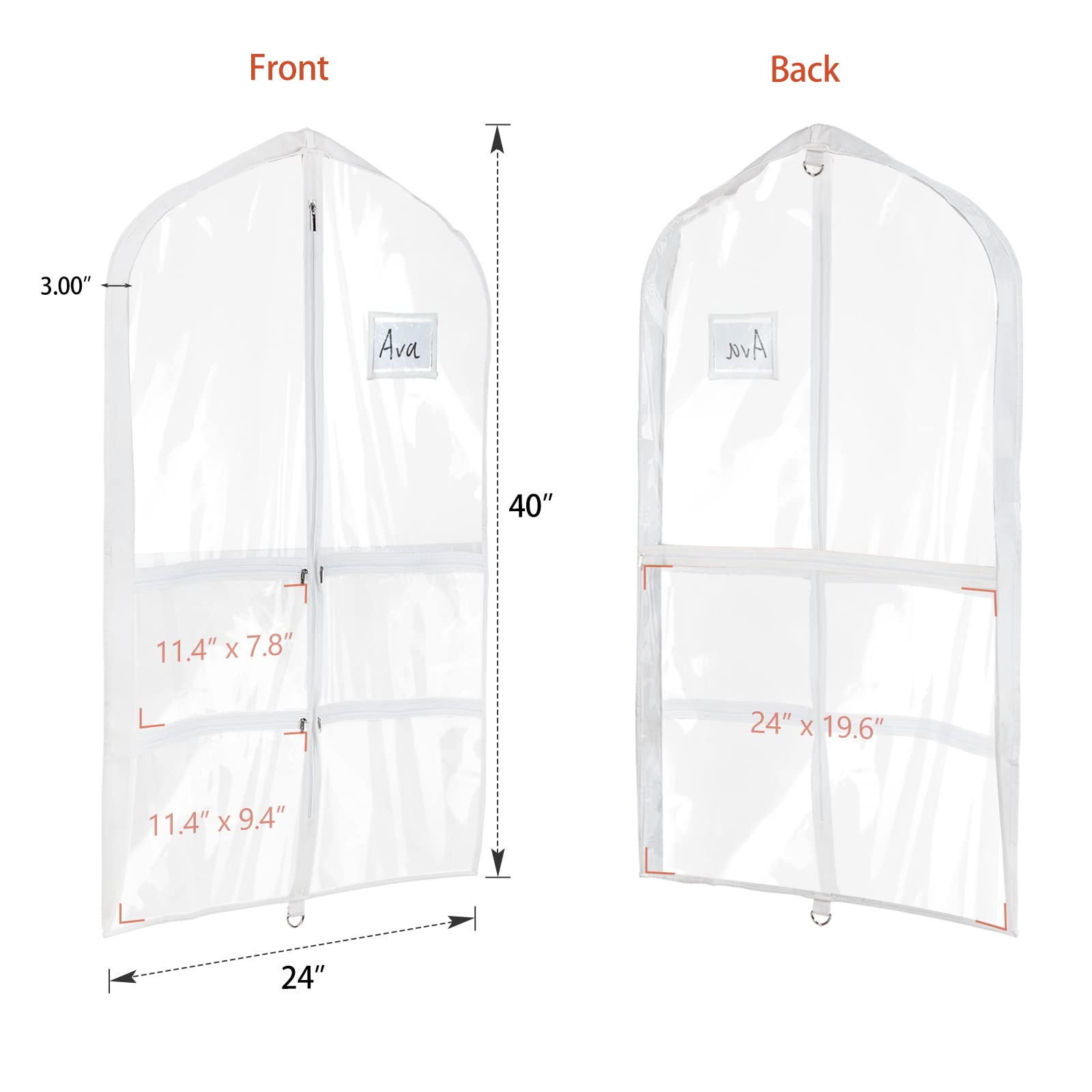 Univivi Clear Pvc Dance Costume Bags (6 Pack) Garment Bag 40 Inch For Dance Competitions, With 4 Medium Clear Zipper Pockets And