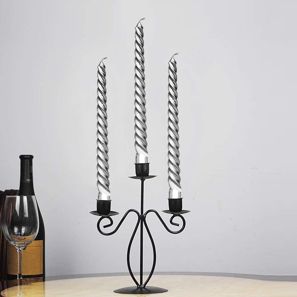 Kuber Selection 8 Pcs Designer Silver Spiral Pillar Candle 10 inch Long for Party,Daily use, Candle (Pack of 8 Pcs, Silver)