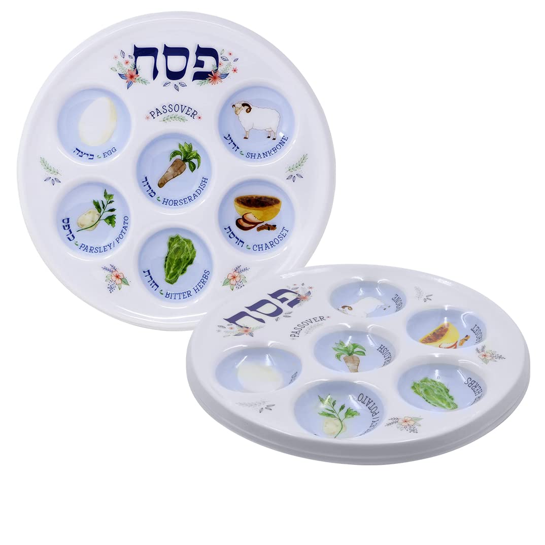 The Dreidel Company Passover Seder Plate Deluxe Quality Plastic 10'' Disposable Plates (Pack of 2)