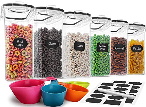 Cereal Container Set  MCIRCO Airtight Food Storage Containers ((4L /135.2oz) Set of 6  BPA Free Cereal Dispensers with Measuring Tools