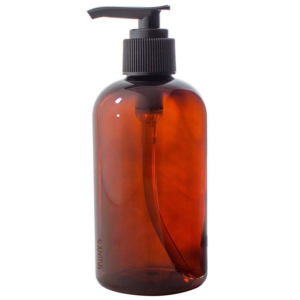 Amber 8 Oz Boston Round Pet Plastic Bottles (Bpa Free) With Black Lotion Pump (3 Pack)