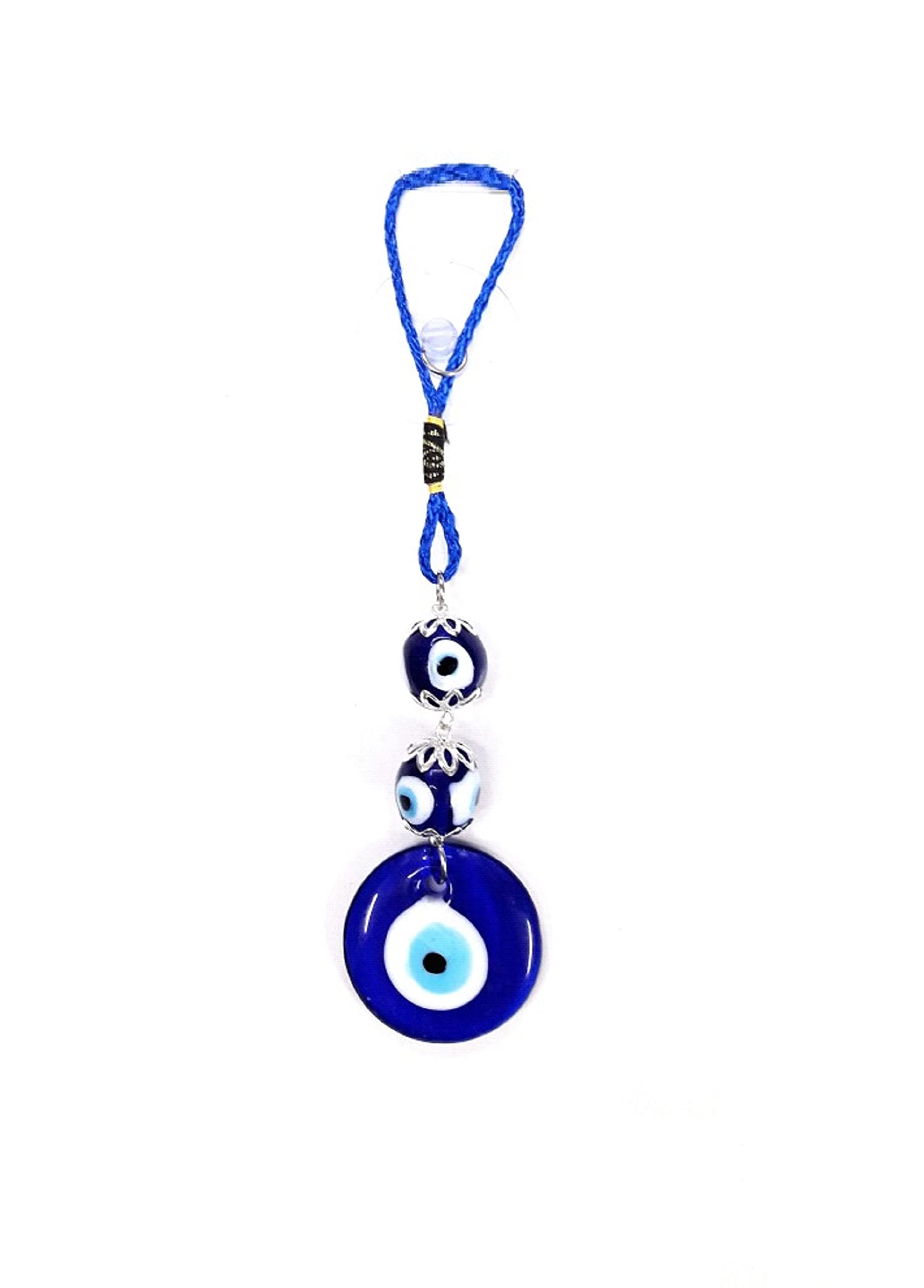 AUGEN Three Blue Evil Eye Design Wall Hanging Metal Vastu Good Luck Charm Protection With Key Ring AntiRust (Pack Of 1)