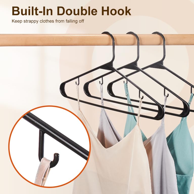 HOUSE DAY Durable Black Plastic Hangers Light-Weight with Hooks 60 Pack are Perfect Use in Any Closet For Space Saving And Everyday Use