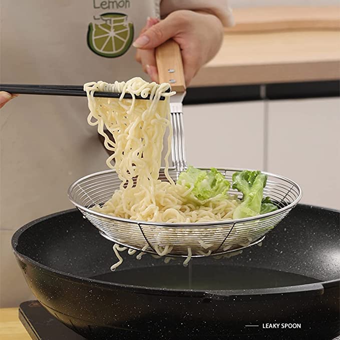 Tenta Kitchen Stainless Steel Wire Strainer, Bamboo Handle (L Size, Over 7 Inch)