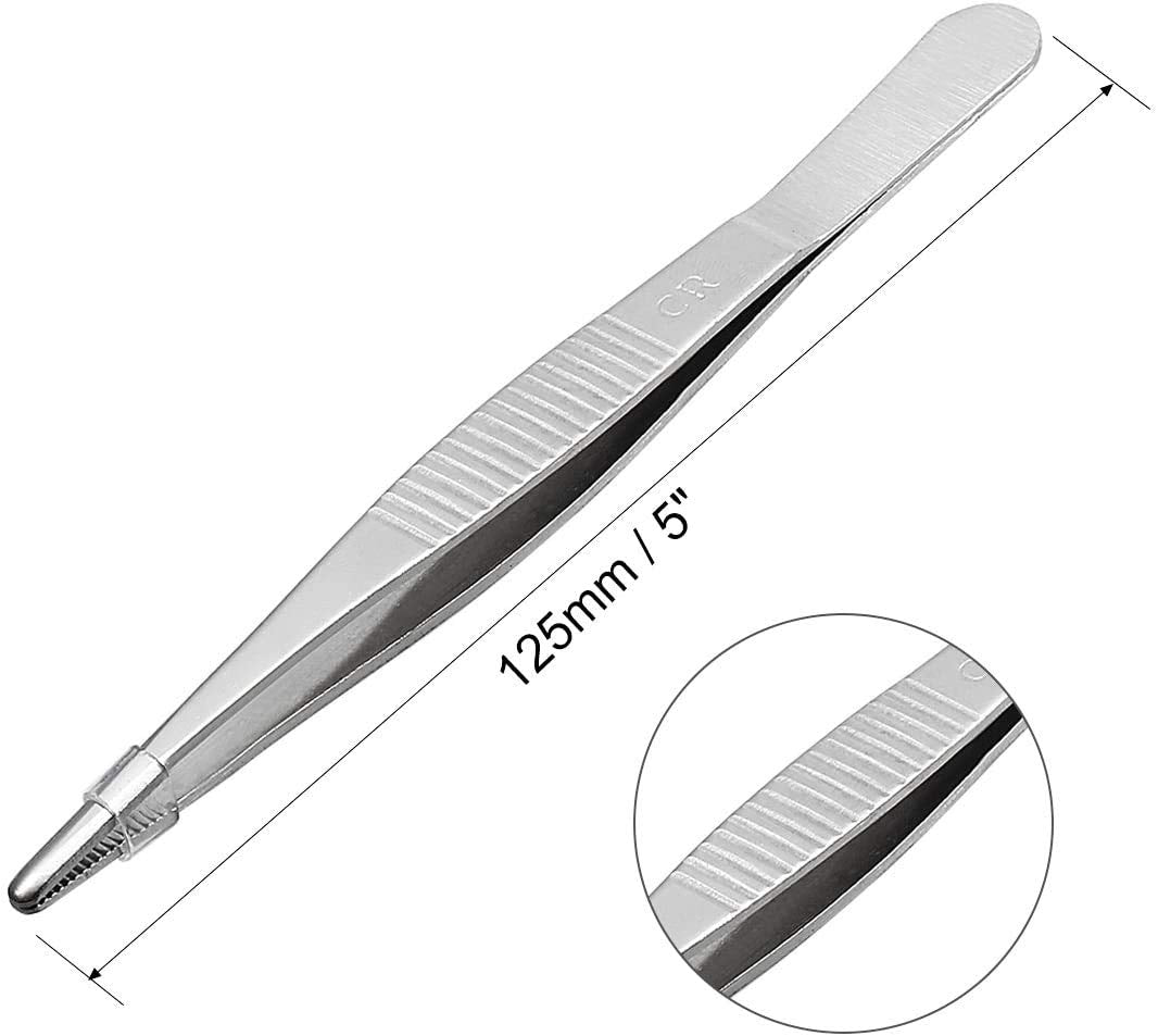 Utoolmart 125Mm Stainless Steel Straight Blunt Tweezers Serrated Tip Garden Kitchen Tool 1Pcs