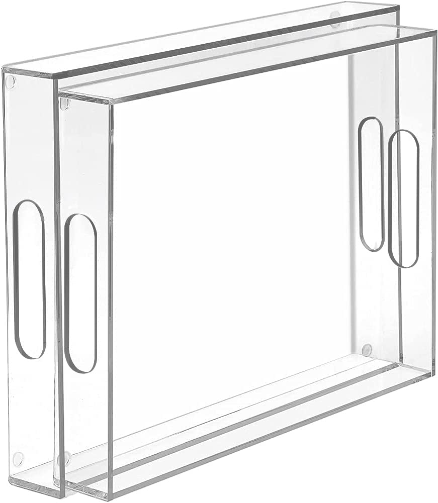 Maxgear Acrylic Decorative Tray Serving Trays With Handles (16 Inches, Set Of 2), Clear Decorative Tray Coffee Table Nesting Tra