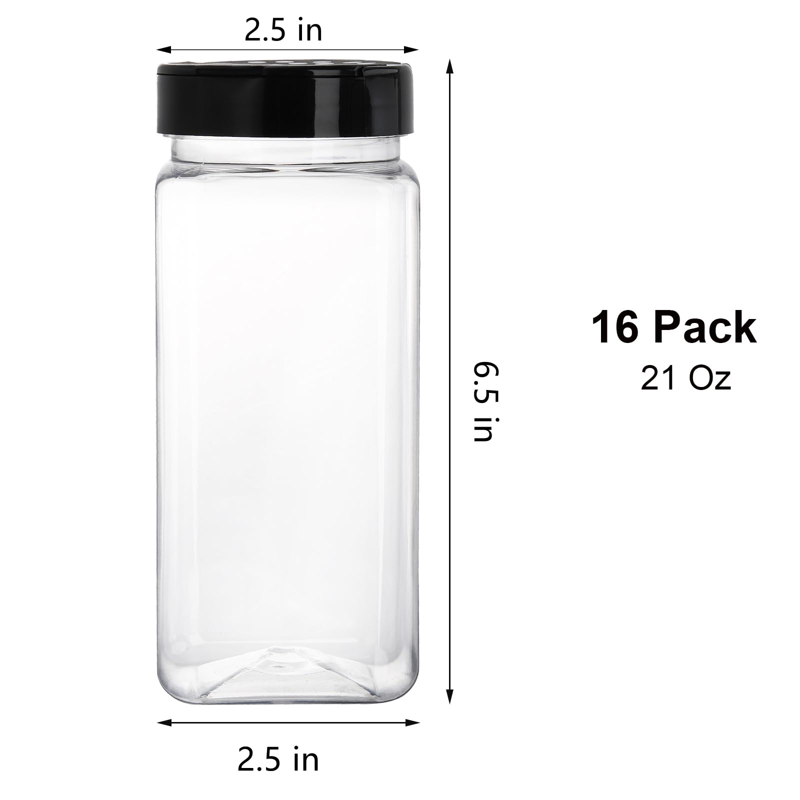 Hacaroa 16 Pack 21 Oz Plastic Spice Jars With Shaker/Pourer Lids, Square Empty Seasoning Containers Clear Spice Bottles For Dry