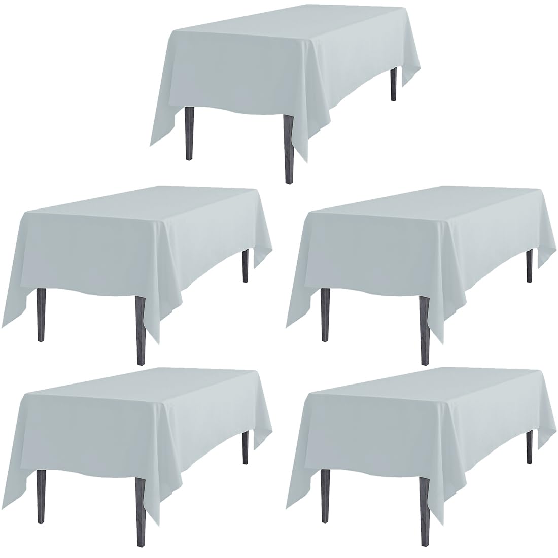 Ltc Linens 5 Pack Rectangular Tablecloths Silver 70 X 120 Inch For 6 Or 8Ft Rectangle Banquet Tables With Half-Drop - Stain And