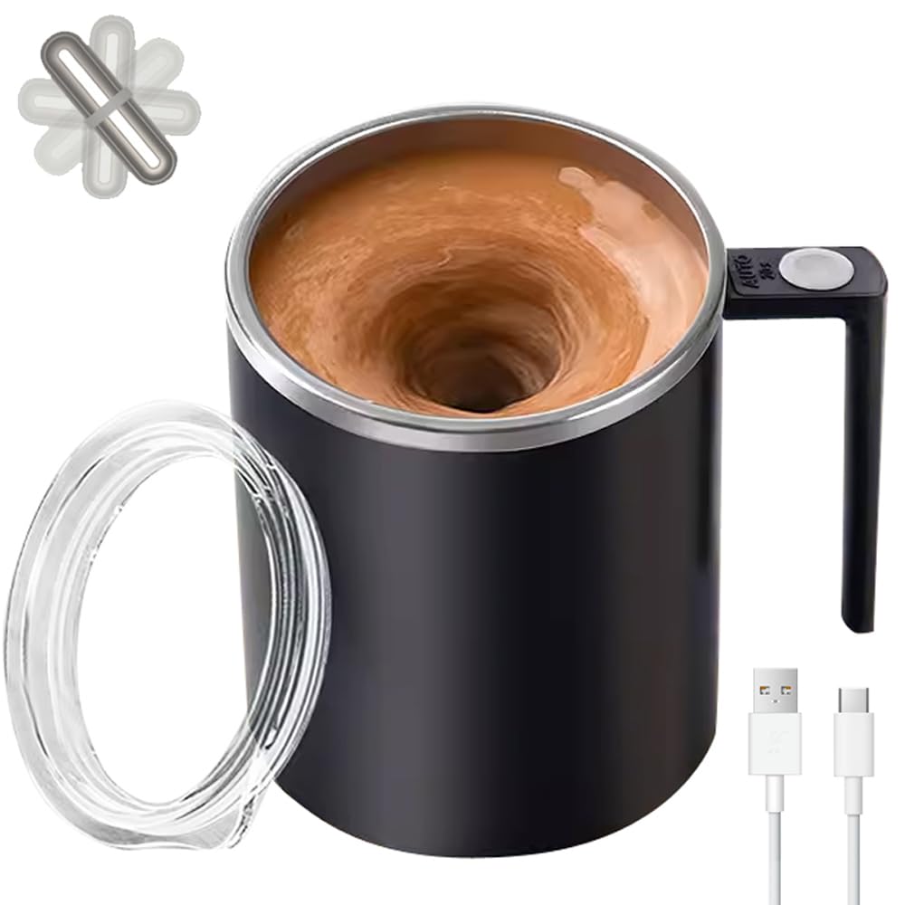 Self Stirring Mug,Self Stirring Coffee Mug,Suitable for Coffee, Milk, Cocoa and Other Beverages (Daik Black, 12 Ounces)