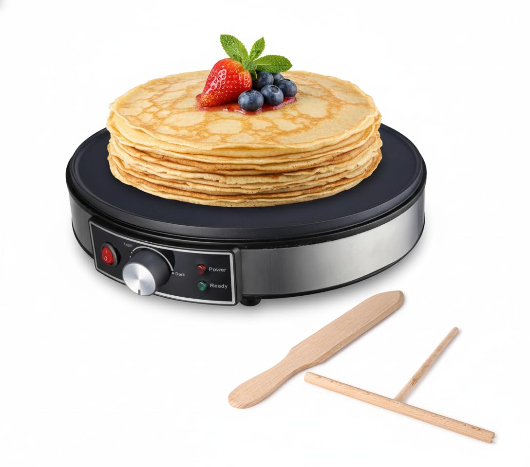 Morning Star 12-Inch Electric Crepe Maker with Nonstick Cooktop | Portable Griddle | Adjustable Temperature Control | Includes W