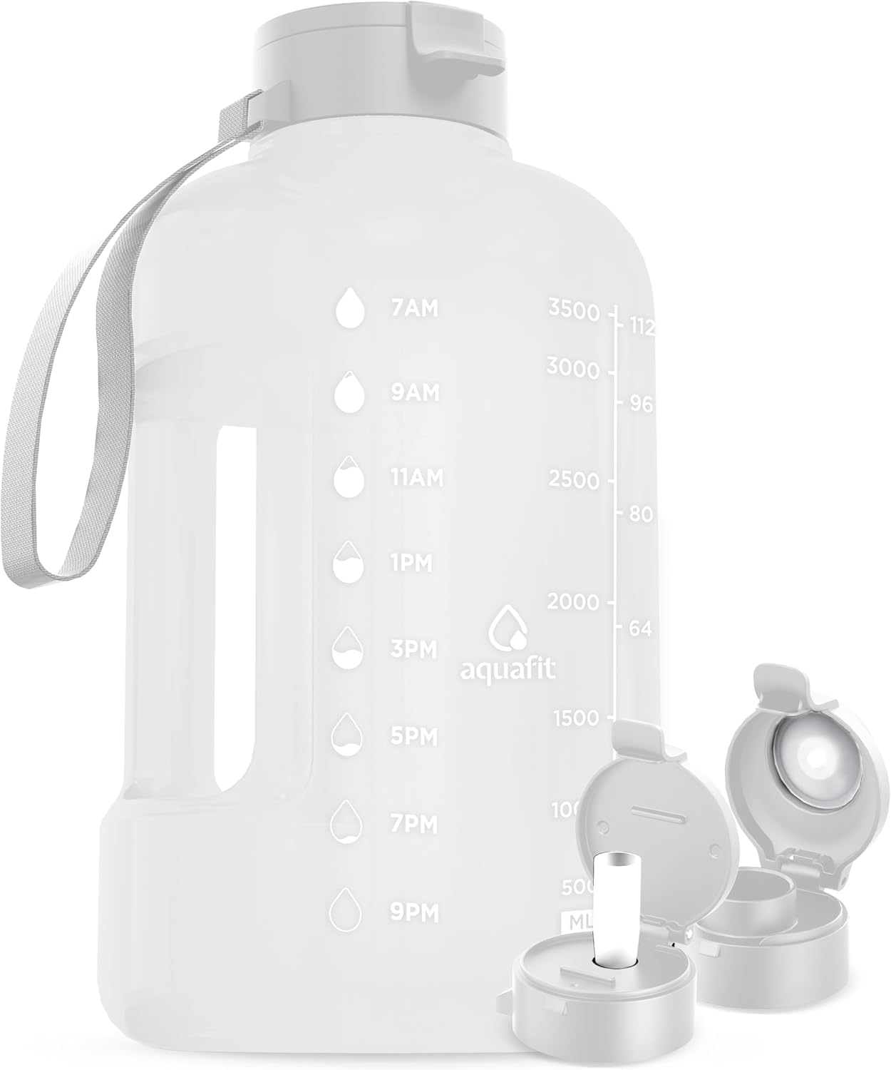 AQUAFIT 1 Gallon Water Bottle with Time Marker - Straw & Chug Lid - BPA Free Gym Water Bottle with Straw - Big Gallon Jug (Frost