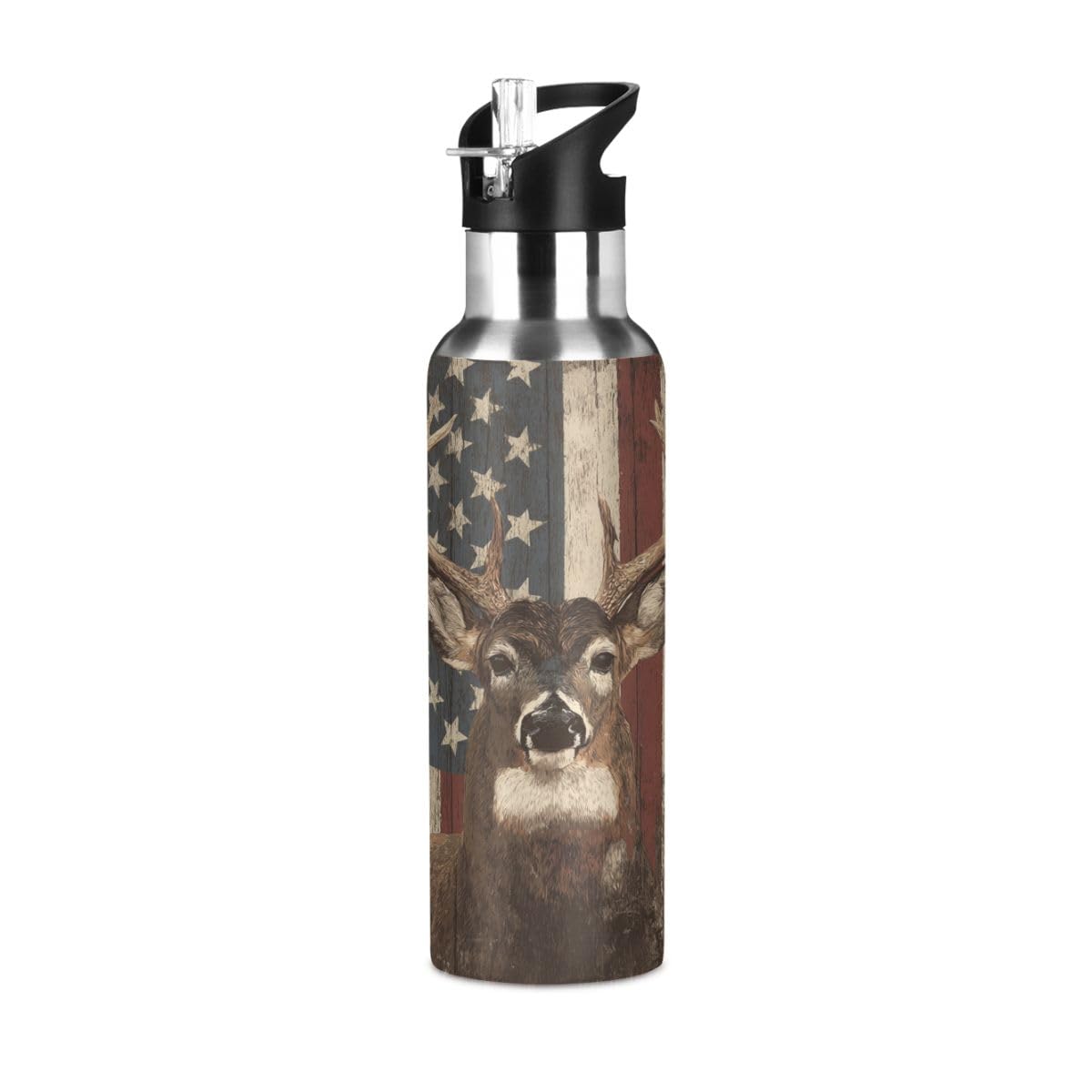 Kcldeci Camouflage American Flag Sports Water Bottle 20 Oz Straw Lid Leak Proof Vacuum Insulated Stainless Steel Water Bottles H