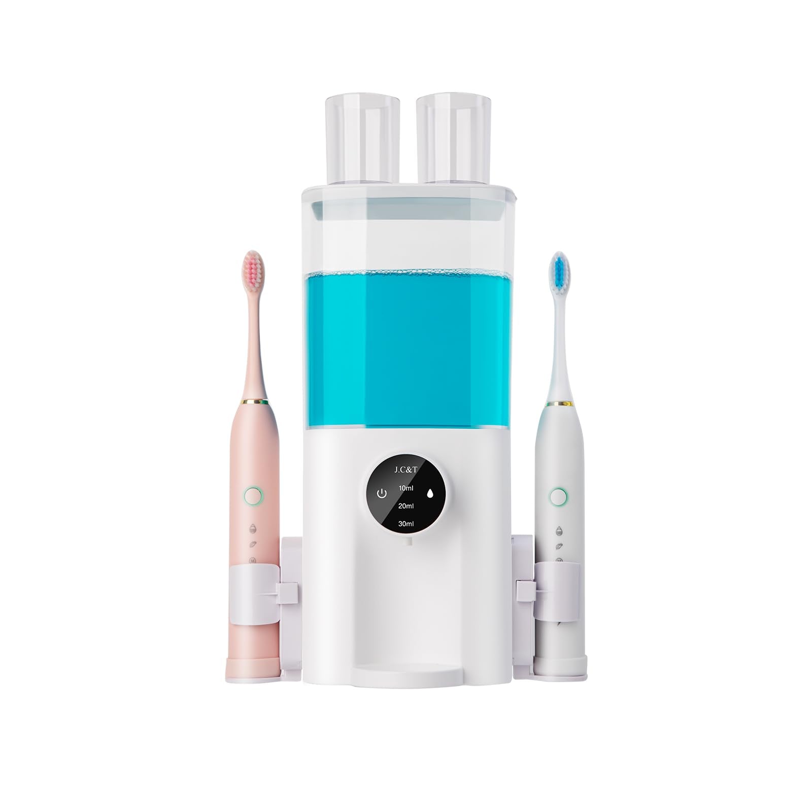 J.C&T Automatic Mouthwash Dispenser For Bathroom,21.98 Floz (650Ml) Dispensers With Magnetic Cups,Toothbrush Holders Wall Mounte