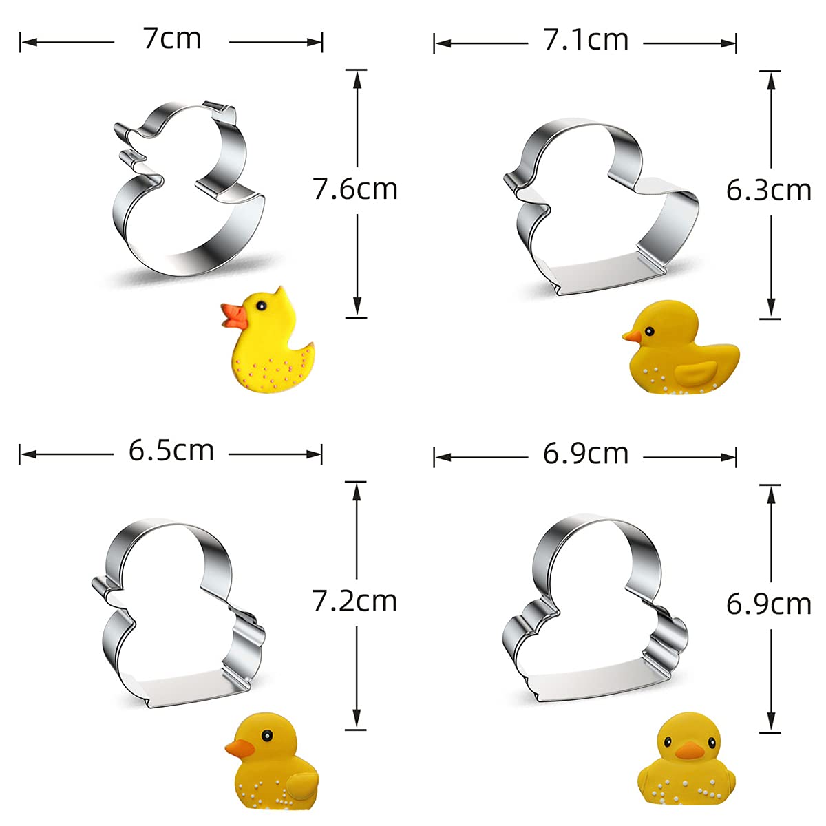 Duck Shaped Cookie Cutter Set Of 4 - Cute Duck And Duckling Metal Stainless Steel Cookie Cutter Biscuit Mold For Fondant Fruit B