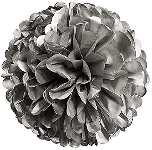 Pack Of 10 Tissue Paper Flower Ball Pom Pom Party Decoration Indoor Outdoor 6'' 8'' 10'' 12'' 14'' (Silver, 12'')
